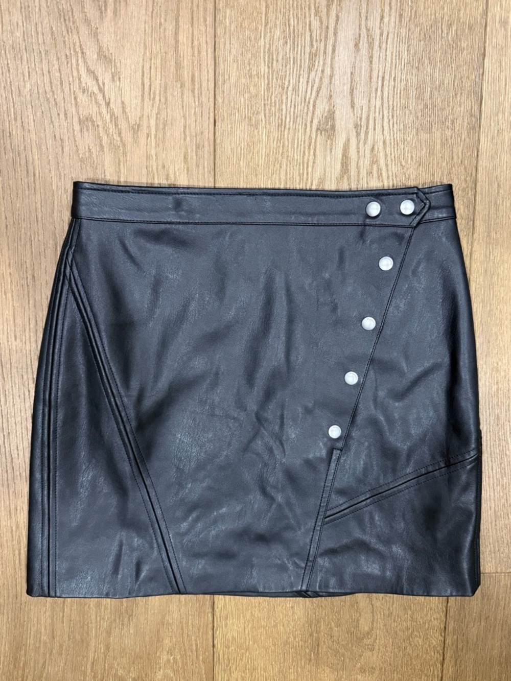 Blank NYC Moto Style Vegan Leather Skirt with Silver Snaps